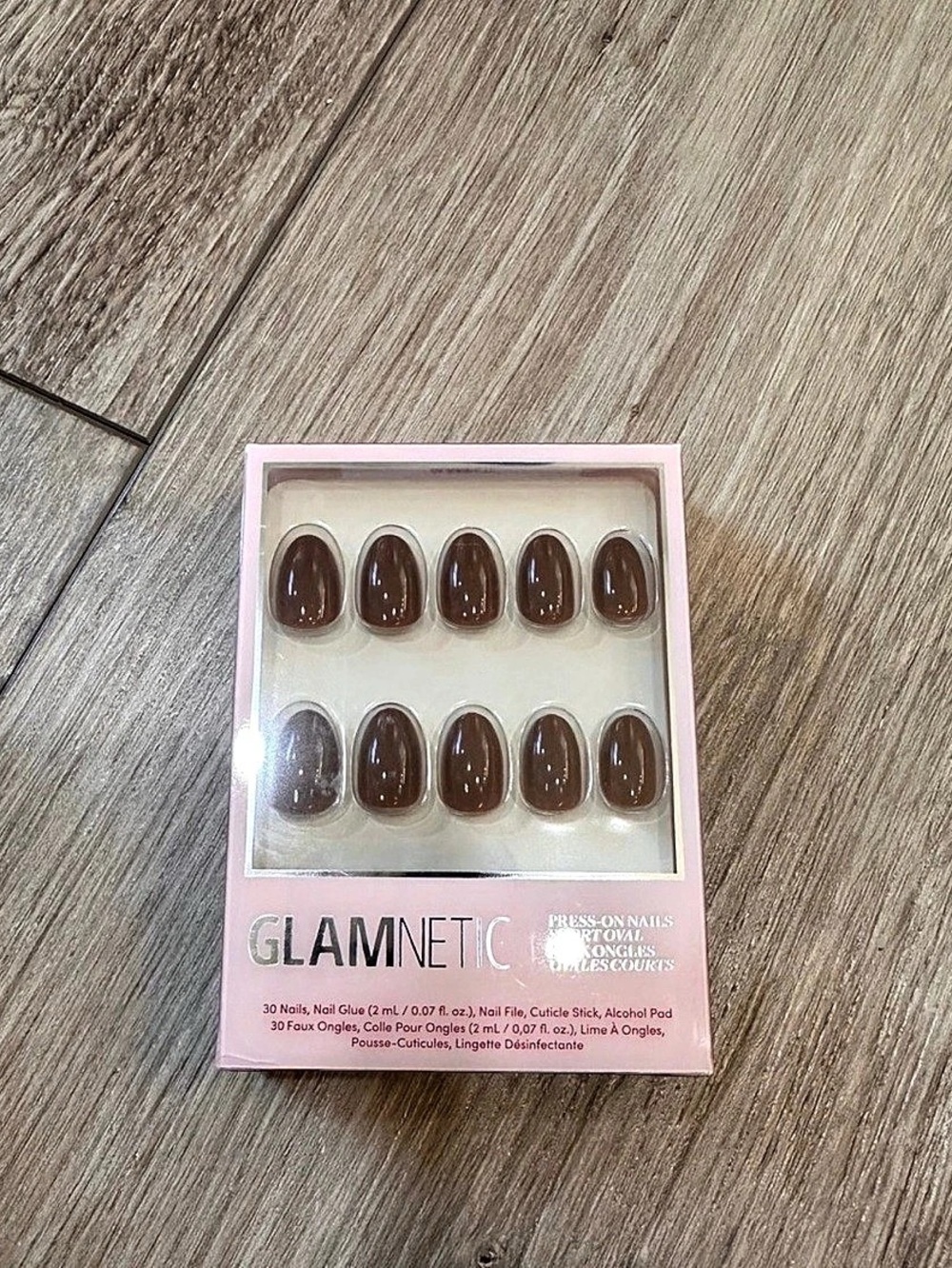 GLAMNETIC Chocolate Brown Short Oval Press-On Nails